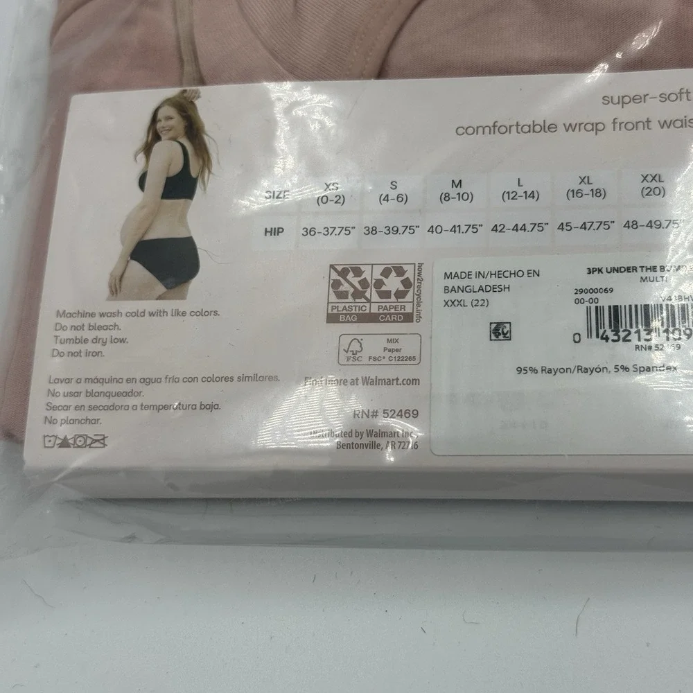 NEW Joyspun Maternity 3 Pr Pink Beige Black Underbelly Panties Underwear XXXL 22